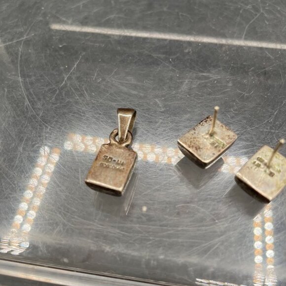 Sterling Silver and Lapis Lazuli Earring and Pendant Set Mexico .925 Rectangle - Picture 7 of 8